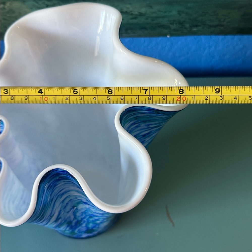 Handblown Alicja Blue and White Art Glass Vase - Polish Glass - Picture 6 of 9
